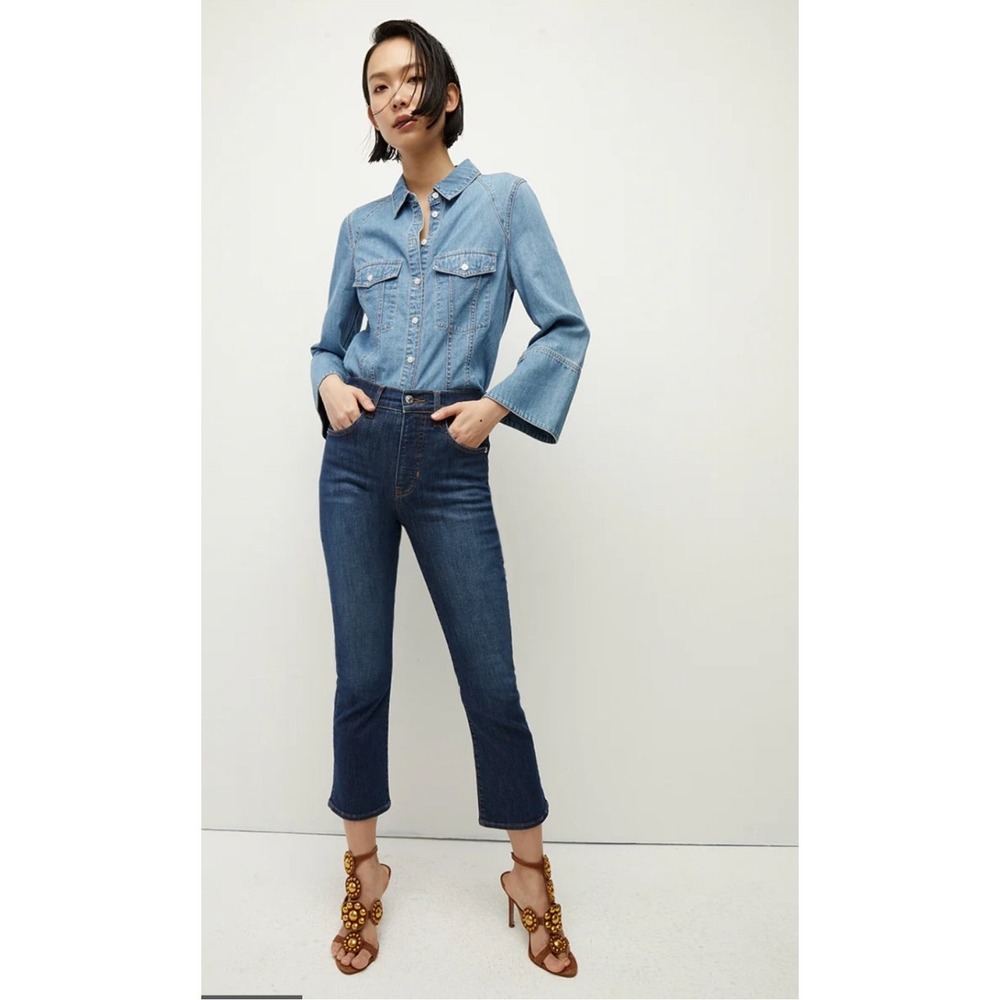 Veronica Beard Carly Kick Flare High Rise‎ Jeans Dark Ink Blue Size 32